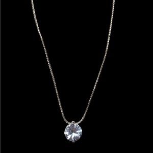 2/$10 NWOT Little Girls Sparkling Solitaire Gem Silver Necklace 14”-16”